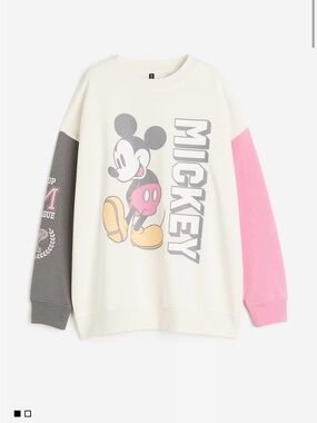 H&M - Mickey Graphic Crewneck Sweatshirt in Cream, Pink & Gray - 3XL